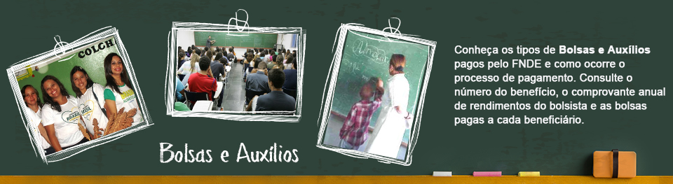 Bolsas e auxílios - Conheça os tipos de BOLSAS E AUXÍLIOS pagos pelo FNDE e como ocorre o processo de pagamento. Consulte o número do benefício, o comprovante anual de rendimentos do bolsista e as bolsas pagas a cada beneficiário.