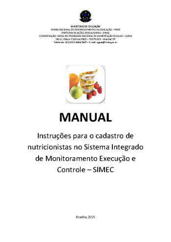 Manual de Instruções para o cadastro de nutricionistas no SIMEC
